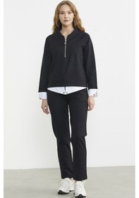 Resim Parça Detaylı Yarım Fermuar Eşofman Takım - Siyah Siyah 