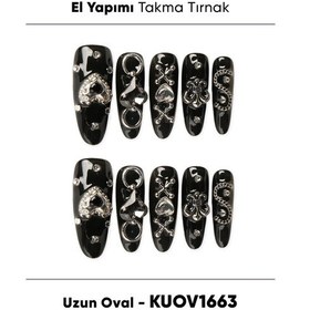 Resim Kuov1663 - 1663 Uzun Oval - 10'lu Tekrar Kullanılabilir El Yapımı Protez Takma Tırnak M 