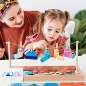 Resim Çorap Eşleştirme Oyunu 16 Çorap + 20 saç tokası + İp, Renkli Yaşam Becerileri Çorap Eşleştirme Oyuncak - Karışık Renkli Eğitici Bulmaca Oyuncak, Ebeveyn Etkileşimi, Aile Günü, Doğum Günü Hediyesi İçin Uygun 