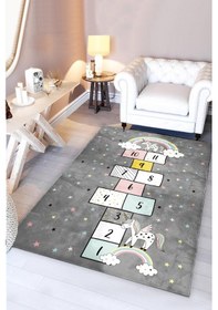 Resim Sevimli Pony Seksekli Bambu Çocuk Halısı Gri 