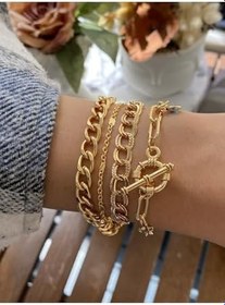 Resim Kadın 4 Adet Bileklik Kombin Seti, Pirinç, Gold 