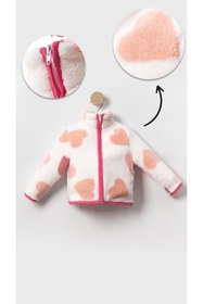 Resim aden kids Kışın Sıcacık! Kız Çocuk Büyük Peluş Hırka - Kalp Desenli Fermuarlı Çocuk Mont Modeller 