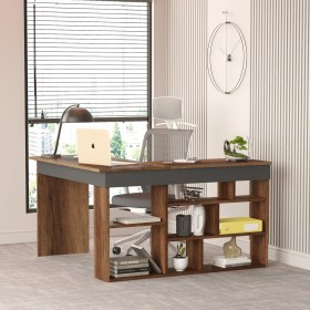 Resim Robin Home Boston Kitaplık Raflı Çalışma Masası L Masa Ofis Çalışma Masası Barok-Antrasit 