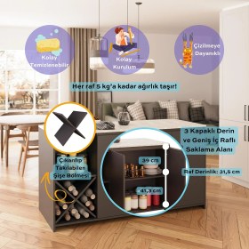 Resim Gustav G4733 4 Adet Antrasit Tabureli Mutfak Adası Carrara Mermer Antrasit Şaraplık Çok Amaçlı Dolap 
