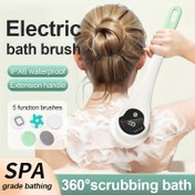 Resim Elektrikli Banyo Sırt Fırçası, IPX6 Dereceli, USB Şarj Edilebilir Lityum Pil, Yumuşak Kıllar, Uzun Sap, Kokusuz, Erkekler ve Kadınlar İçin 360° Vücut Fırçası 