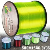 Resim 500 metre/546.8 yard uzunluğunda, 1.2KG/2.64LB ile 17.8KG/39LB arasında kapasiteye sahip, tatlı su ve tuzlu su tekne balıkçılığı için uygun, 5 numara Süper Güçlü Naylon Misinanın Tek Bir Birimi. 