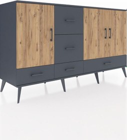 Resim Kronos Konsol 4 Raflı 5 Çekmeceli 3 Kapaklı 176x59x99 Antrasit-çam/antrasit Atlas Çam/antrasıt - Antrasıt 