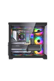 Resim GM Game Master F-7 Lite V2 Gaming Atx Akvaryum Kasa Uzaktan Kumandalı 7 Rgb Fan 