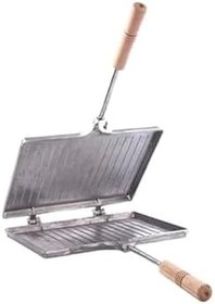 Resim Albergio Ocak Üstü Alüminyum El Tost Makinası 23cm Ahşap Saplı Gri 