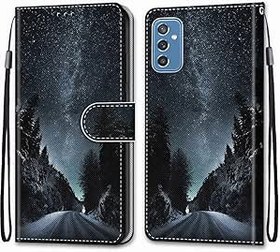 Resim Laybomo Samsung Galaxy M52 5G için kılıf, deri kılıf, kart bölmeli cep telefonu kılıfı, para yuvası, stand, TPU tampon, Flip silikon koruma, Samsung Galaxy M52 5G için, siyah gece 