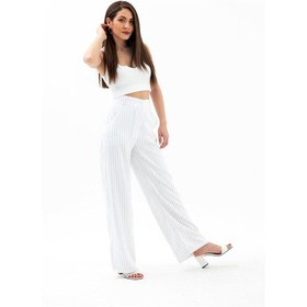 Resim Wpr Yüksek Bel Çizgili Palazzo Pantolon - Ekru-ekru Ekru 