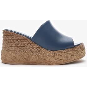 Resim Louis Cardy Gebb Kot Mavi Hakiki Deri Kadın Dolgu Topuk Terlik 