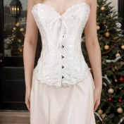 Resim 1 adet Zarif Çiçek Desenli Polyester Korse Üstü, Gelinlik ve Balo Elbiseleri için Ön Kapanışlı Örgü Büstiyer 