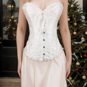 Resim 1 adet Zarif Çiçek Desenli Polyester Korse Üstü, Gelinlik ve Balo Elbiseleri için Ön Kapanışlı Örgü Büstiyer 