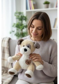 Resim Sevimli Köpek Peluş Oyuncak Love Kalpli Köpekçik Uyku Arkadaşı Hediyelik 25 Cm Bej 