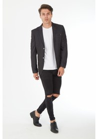 Resim Sposo G-182 İki Düğme Dar Kalıp Siyah Erkek Blazer Ceket Siyah 