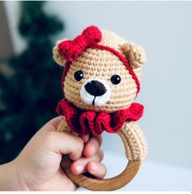 Resim Diş Kaşıyıcı Çıngıraklı Ayıcık Kırmızı - Sarı 