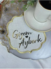 Resim Söz & Nişan Tepsisi Için Söz Mendili Kişiye Özel Kenarları Nakışlı 