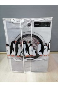 Resim Başak Ev Tekstili Penguen1 Desenli Şeffaf Çamaşır Makinesi Örtüsü 0,18 mm Kalınlığında 