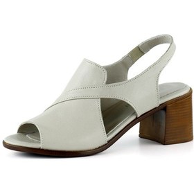 Resim Erkan Saçmacı Saules Vizon Hakiki Deri Kesik Detaylı Lastik Bantlı Topuklu Sandalet Vizon 