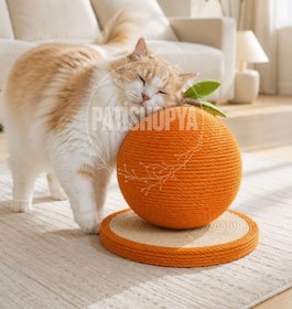 Resim PATİSHOPYA Kedi Tırmalama Portakal Model Hasır Kedi Tırmalama Oyuncağı 27x18 Cm Sabit Tabanlı Dekoratif Kedi Oyuncağı 