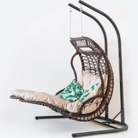 Resim Holiday Modern Salıncak - Kahve Rattan - Krem Kumaş 