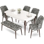 Resim Canisa Concept Aya Serisi 80 x 132 cm Beyaz Masa Ceviz Ayak Mutfak Masa Takımı 4 Sandalye 1 Bench 