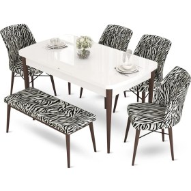 Resim Canisa Concept Aya Serisi 80 x 132 cm Beyaz Masa Ceviz Ayak Mutfak Masa Takımı 4 Sandalye 1 Bench 