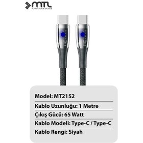 Resim 65w Pd Type-c To Type-c Hasır Örgülü Hızlı Şarj Ve Data Kablosu 1 Metre Siyah Mt2152 