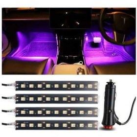 Resim Trendooze Turcoshop11 Pembe 4 Parça Led Araç İçi Neon Işık Seti 12v Uzaktan Kumandalı Renk Değiştirir 