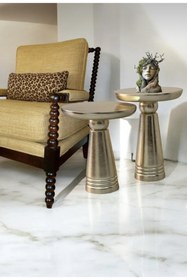 Resim AYLESA Doğal Ahşap 2’li Set Gümüş Renk Jelatin Mantar Yan Sehpa Modern Fiskos Zigon Çiçeklik 