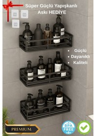 Resim 3 Lü Banyo Düzenleyici Organizer Şampuanlık Havlupan Askısı Havluluk Siyah Banyo Duş Mutfak Rafı Çok Renkli 