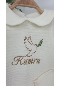 Resim Gros Shop Müslin Yeni Doğan 4katlı Organik %100pamuk Kişiye Özgü Nakışlı Hastane Çıkış Seti Kuş Model-2 Ekru-1 