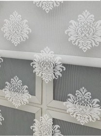 Resim Ekru Renk Damaks Ve Osmanlı Desenli Çiftli Tül Stor Perde 