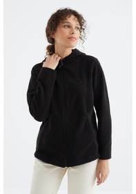 Resim Tommy Life Siyah Kapüşonlu Fermuarlı Rahat Form Kadın Polar Sweatshirt - 97233 Siyah 