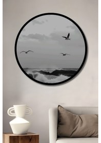 Resim Deniz Kanatları Soyut Sanat Görünümlü Ahşap Tablo Yuvarlak Duvar Tablosu Çerçeve Görünümlü--- 50 X 50 