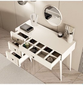 Resim 2250 Rose Aynalı Ahşap Ayaklı Mdf Çerçeveli Makyaj Masası Beyaz 