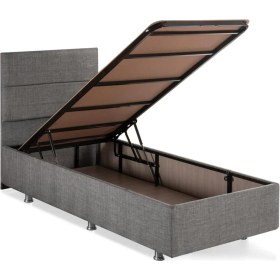 Resim Niron Silver Baza ve Başlık Seti 100x200 cm Tek Kişilik Kaydırmaz Kumaşlı Gri Keten Baza ve Başlığı 