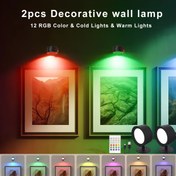Resim 2 adet LED Duvar Lambası, Taşınabilir Kablosuz LED Lamba 360° Döndürme, Uzaktan Kumanda (Piller Dahil Değil), 12 RGB+2 Renk, Zamanlayıcı Fonksiyonu, Ayarlanabilir, USB Şarj, Çerçeve Sanat Ekran Lambası Oturma Odası, Yatak Odası, Okuma, Çalışma, Yatak Yanı, Koridor, Parti, Noel Cadılar Bayramı Dekoratif Işıklar, Tatil Hediyesi 