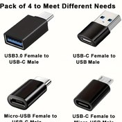 Resim 4 adet USB'den USB C'ye Adaptör, USB C'den USB 3.0 OTG'ye, Micro USB'den USB C'ye - MacBook Pro, for SamSung for galaxy, Akıllı Telefonlar, Dizüstü Bilgisayarlar, Araba Kullanımı ve Daha Fazlası İçin Uyumlu 