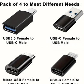 Resim 4 adet USB'den USB C'ye Adaptör, USB C'den USB 3.0 OTG'ye, Micro USB'den USB C'ye - MacBook Pro, for SamSung for galaxy, Akıllı Telefonlar, Dizüstü Bilgisayarlar, Araba Kullanımı ve Daha Fazlası İçin Uyumlu 