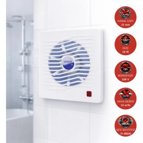Resim Dündar 15x15 cm L-10 2200 D/D 220 230 Volt Monofaze Ev Tipi Plastik Banyo Tuvalet Fanı Lüks Aspiratör 