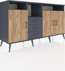 Resim Kronos Konsol 5 Raflı 3 Çekmeceli 3 Kapaklı 176x59x99 Antrasit-çam/antrasit Atlas Çam/antrasıt - Antrasıt 