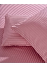 Resim Komfort Home Çizgili Pamuk Saten Yastık Kılıfı / Pudra 2 Adet 