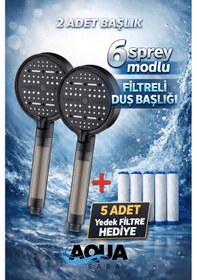 Resim 2 Adet 6 Fonksiyonlu Filtreli Duş Başlığı 5adet Yedek Filtre Su Arıtmalı, Klor Ve Kireç Önleyici, Yüksek Basınçlı Gri - Siyah 