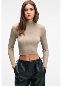 Resim Grimelange CALIDA Kadın Dik Yaka Fitilli Görünümlü Slim Fit Triko Bej Kazak 