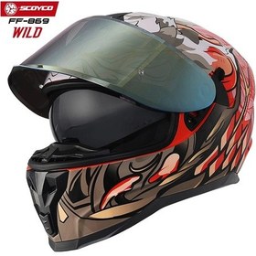 Resim Scoyco FF-869 Wild Sarı Camlı Güneş Vizörlü Kapalı Kask Beyaz - Gri - Turuncu 