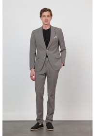 Resim İmza Vizon Kendinden Desenli Mono Yaka 6 Drop Slim Fit Takım Elbise 1001260162 