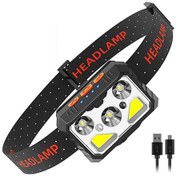 Resim Kafa Feneri Şarj Edilebilir, Parlak Kafa Işığı Hareket Sensörlü Hafif Kafa Işığı Lambası, 6 Aydınlatma Modu, Ekran Siyah 