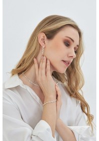Resim Lesa Wear Ajda Model Zirkon Taşlı Zarif Kolye Küpe Bileklik Seti Gümüş 